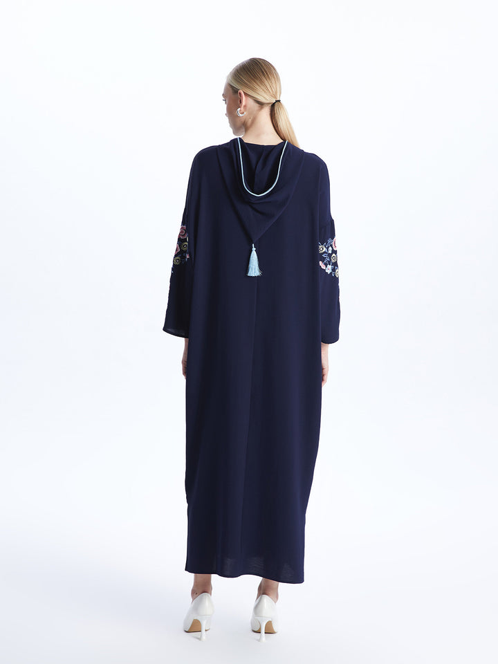 Hooded Embroidered Long Sleeve Oversize Women Dress