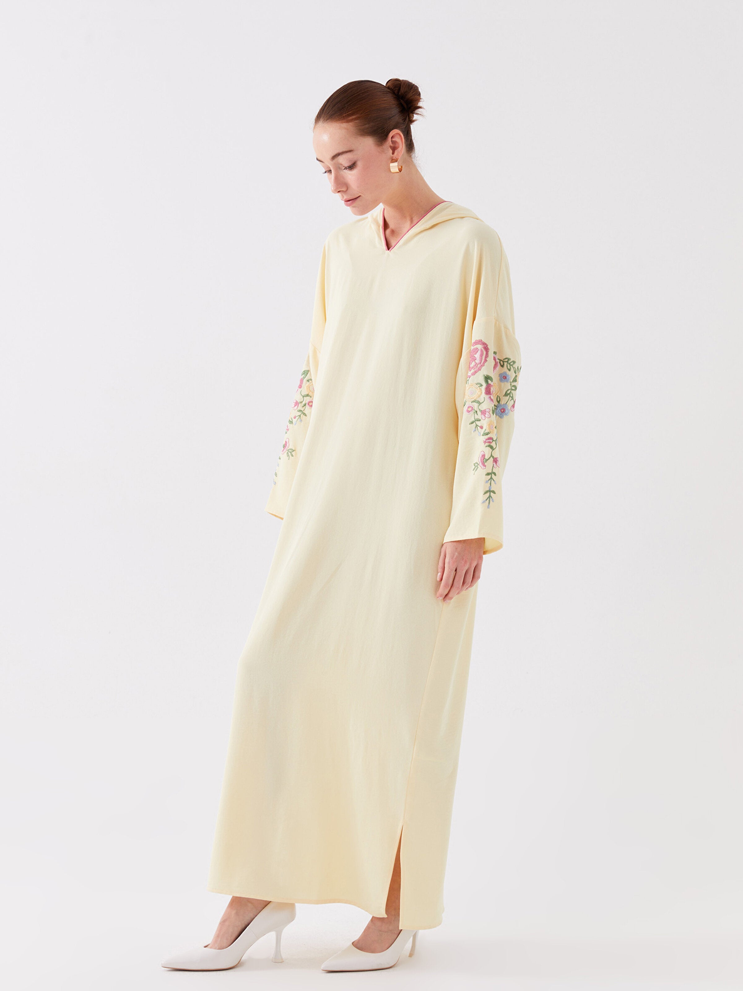 Hooded Embroidered Long Sleeve Oversize Women Dress