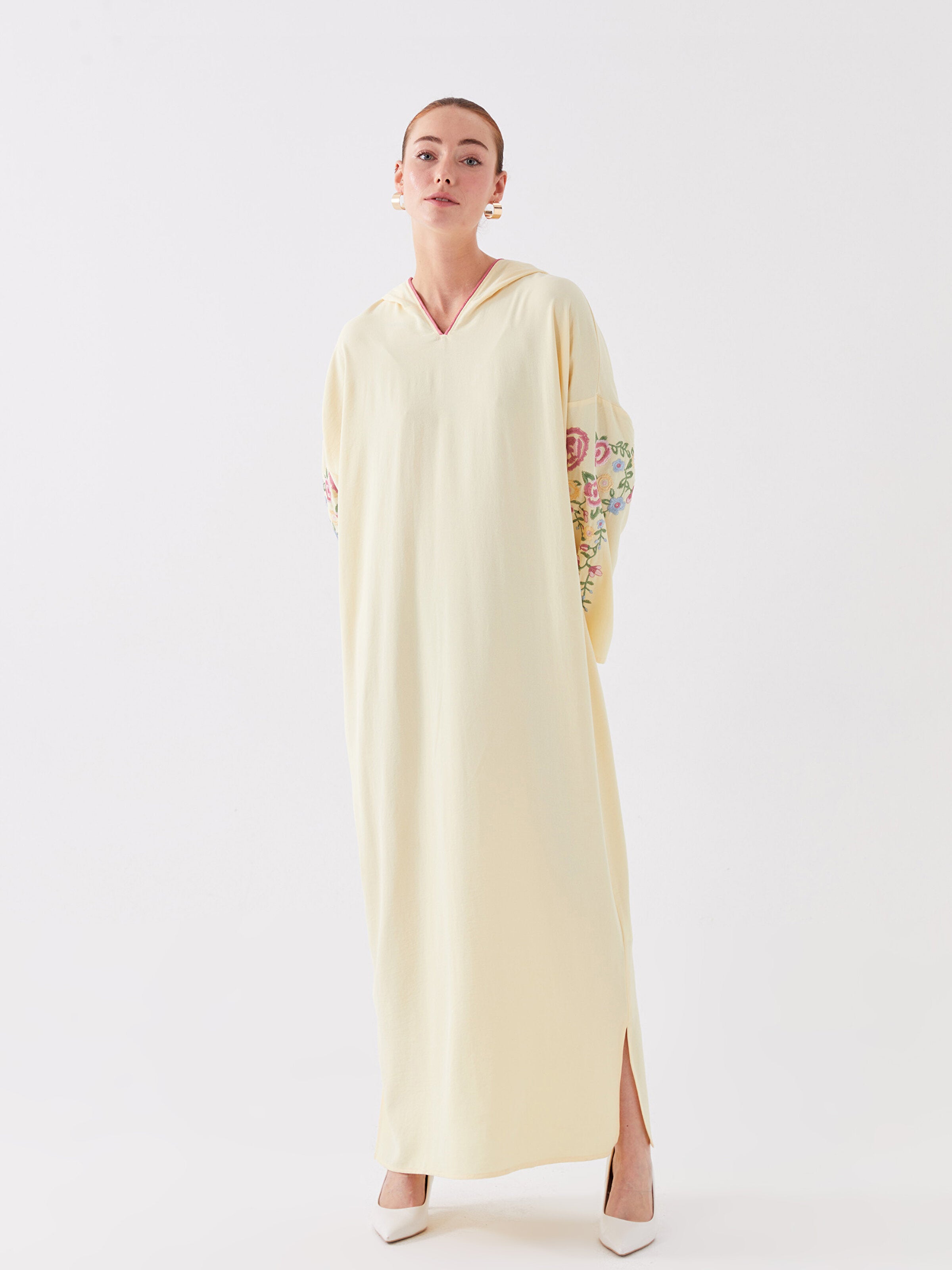 Hooded Embroidered Long Sleeve Oversize Women Dress
