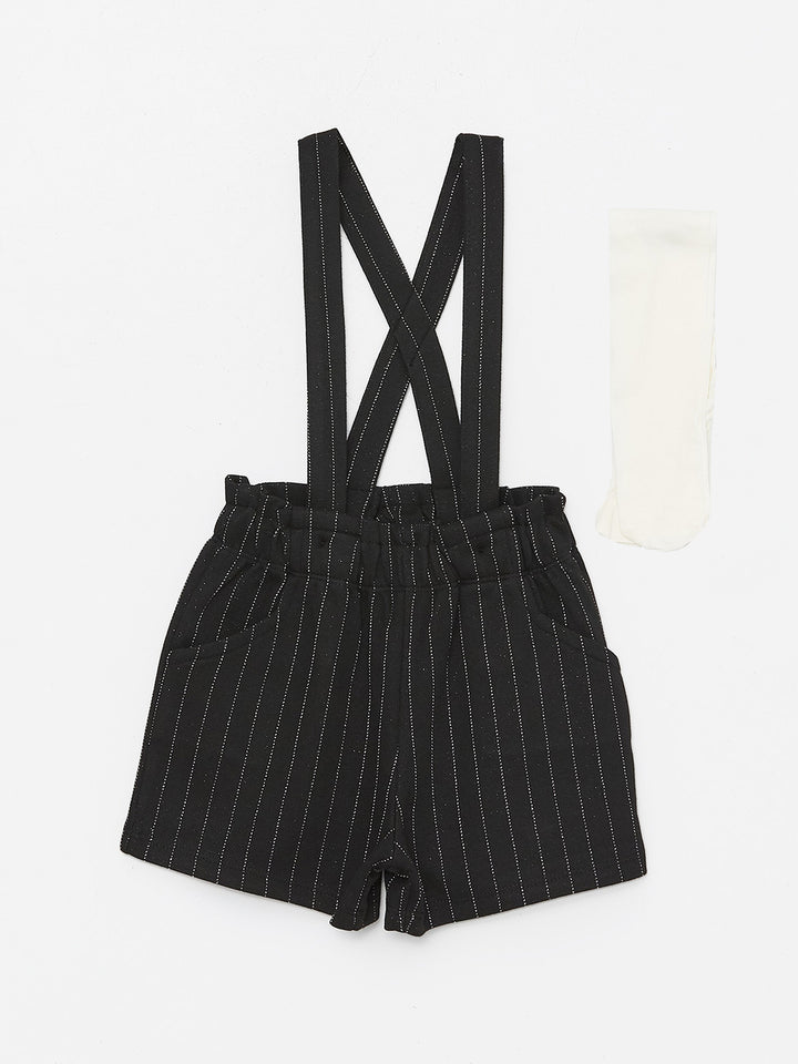 Striped Suspender Detailed Baby Girls Shorts