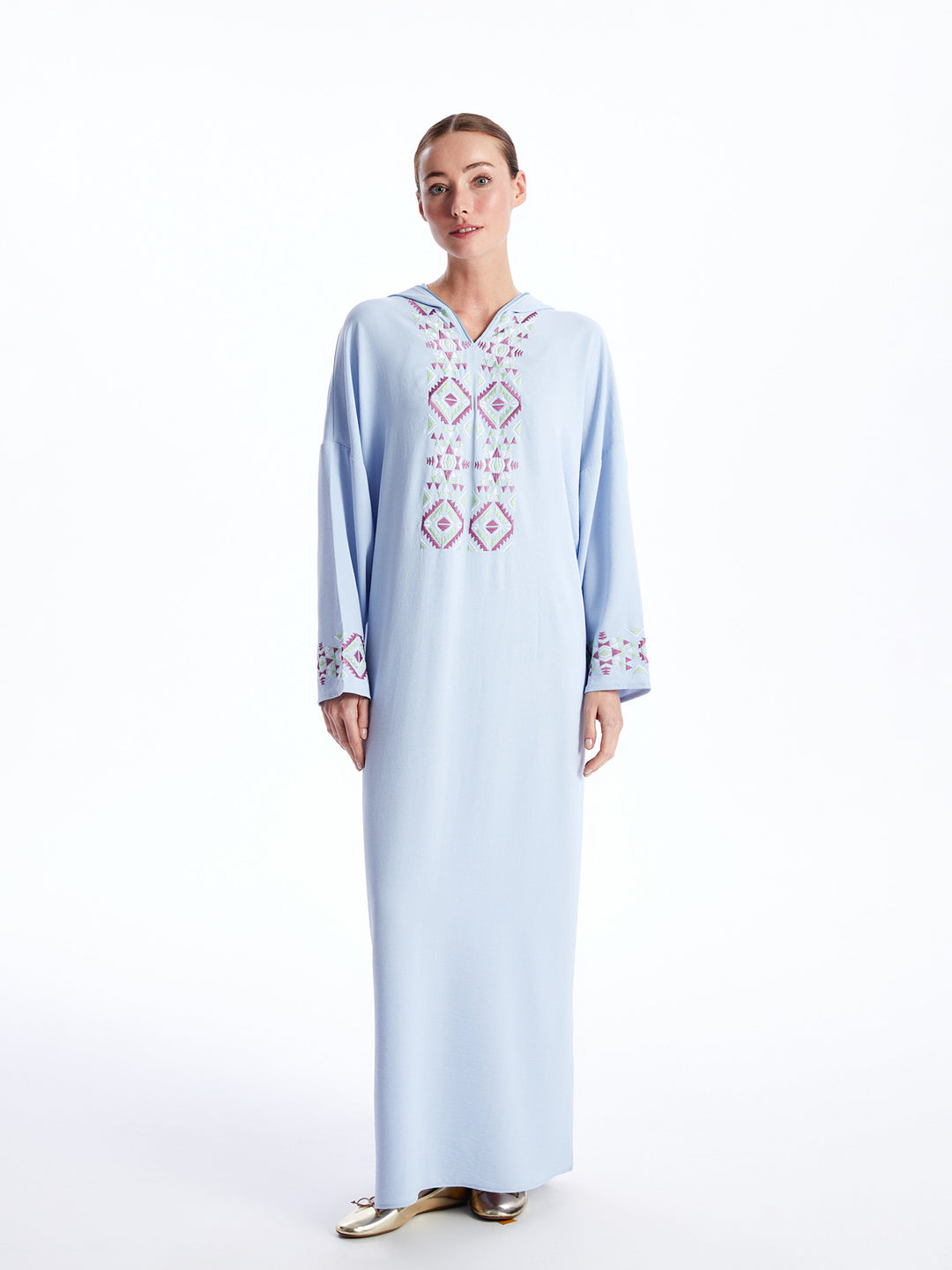 Hooded Embroidered Long Sleeve Women Dress