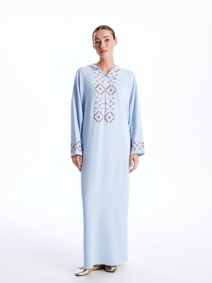 Hooded Embroidered Long Sleeve Women Dress