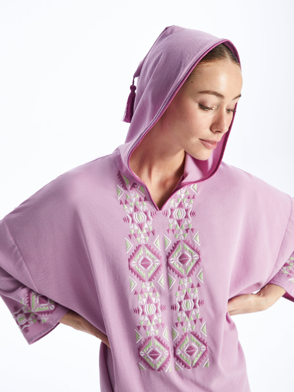 Hooded Embroidered Long Sleeve Women Dress