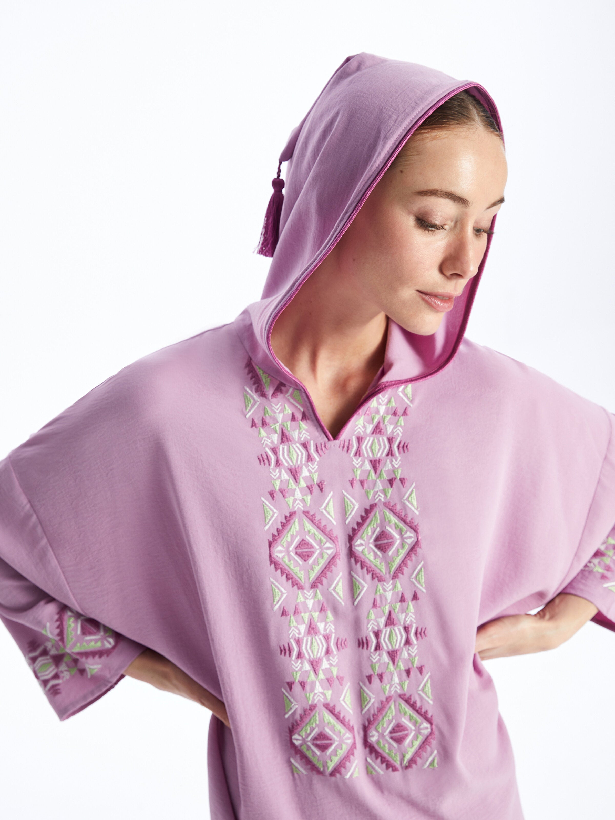 Hooded Embroidered Long Sleeve Women Dress