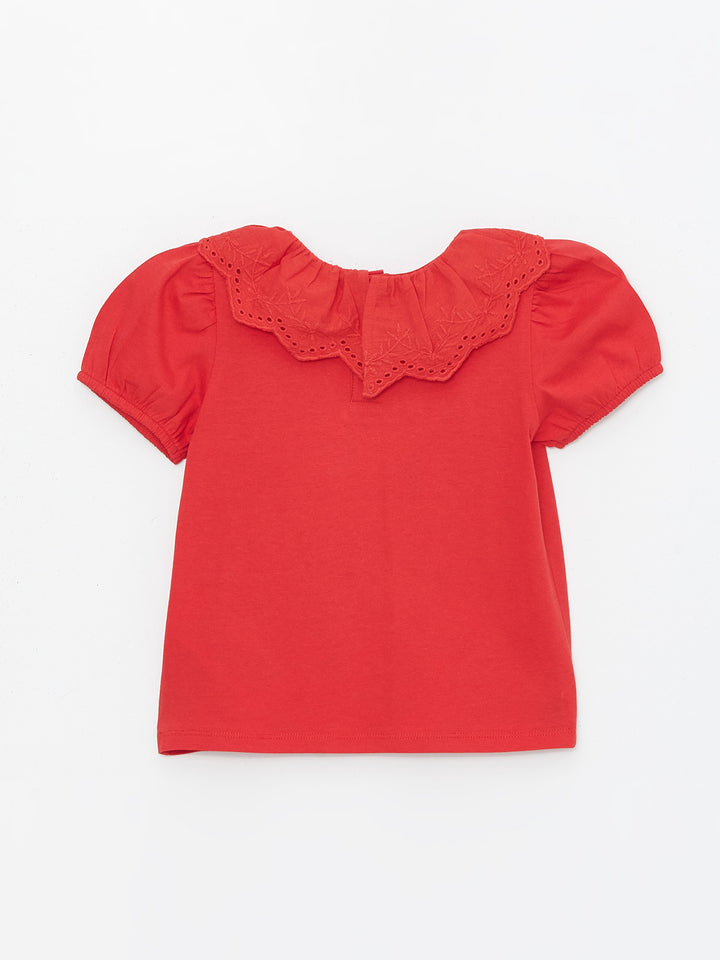 Crew Neck Short Sleeve Baby Girls T-Shirt With Embroidery Detail