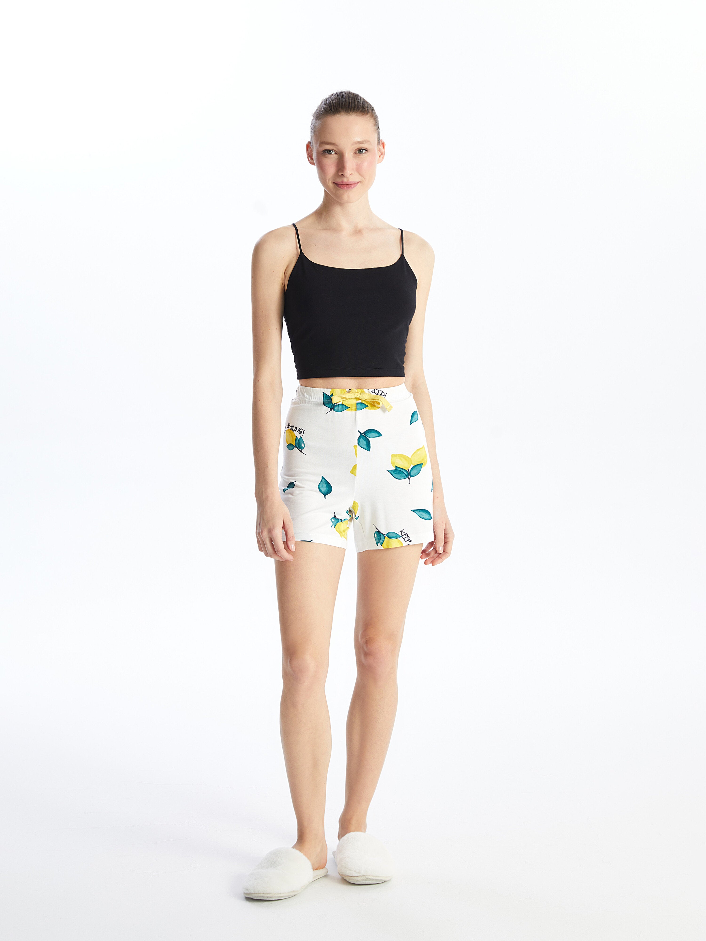 Patterned Women Shorts Pajama Bottom with Elastic Waist