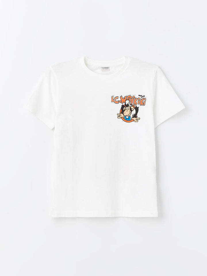 Crew Neck Nostalgic Monkey Printed Short Sleeve Boys' T-Shirt