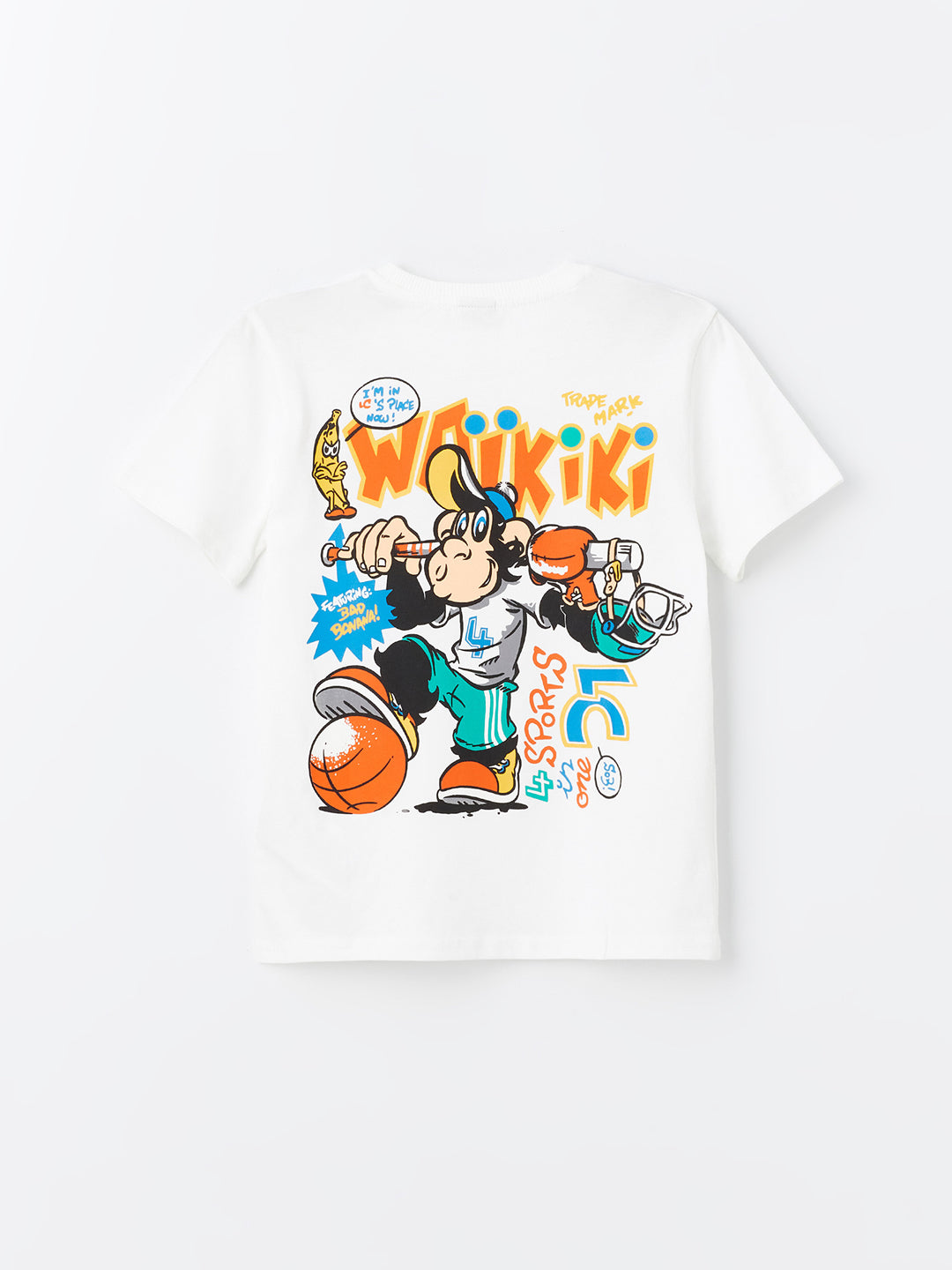 Crew Neck Nostalgic Monkey Printed Short Sleeve Boys' T-Shirt