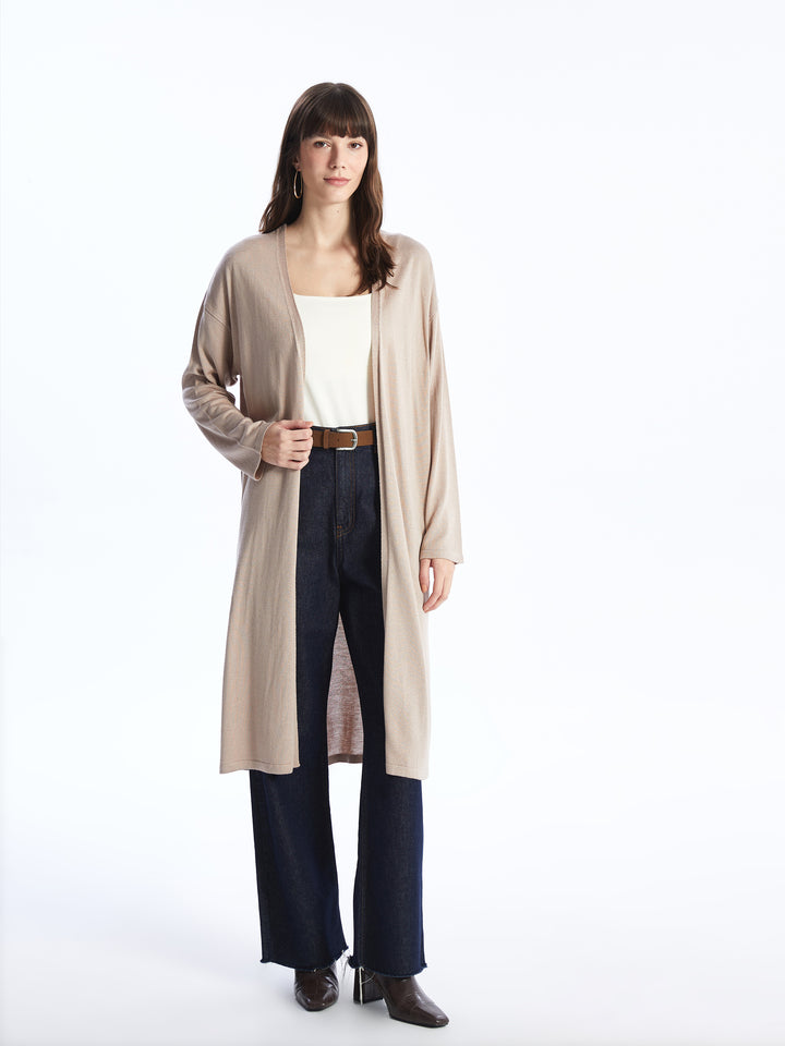 Lcwaikiki Basic Beige Shawl Collar Plain Long Sleeve Women'S Knitwear Cardigan