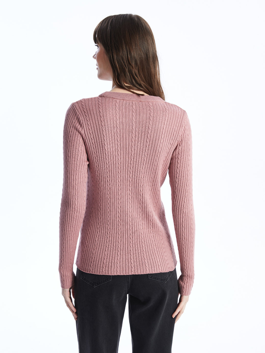 Lcwaikiki Basic Ecru Crew Neck Self-Patterned Long Sleeve Women'S Knitwear Sweater