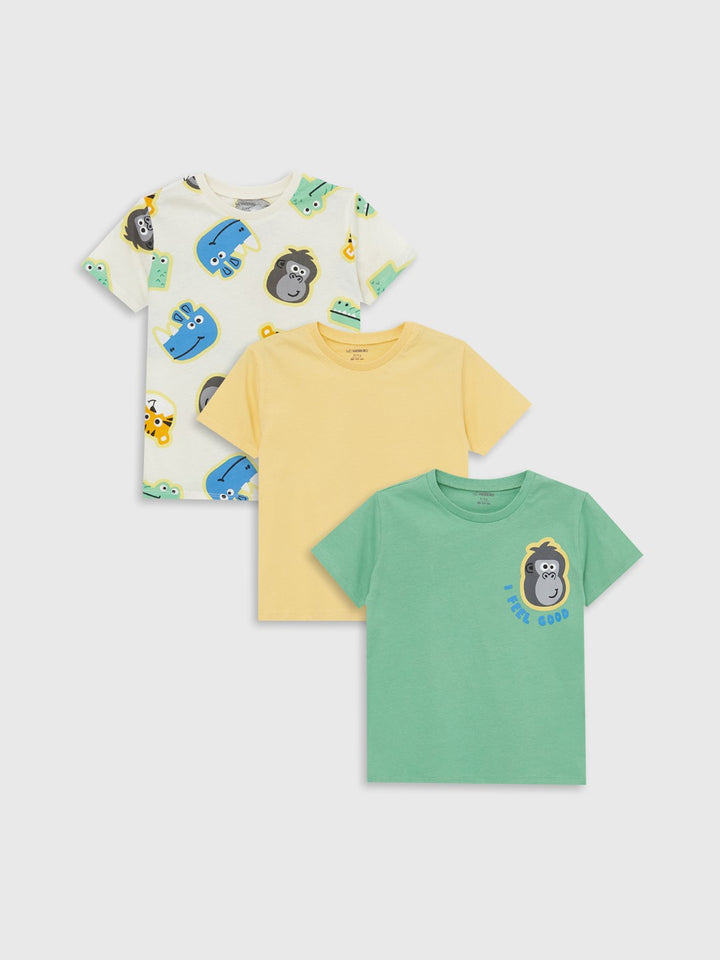 Crew Neck Short Sleeve Printed Baby Boy T-Shirt 3-Pack