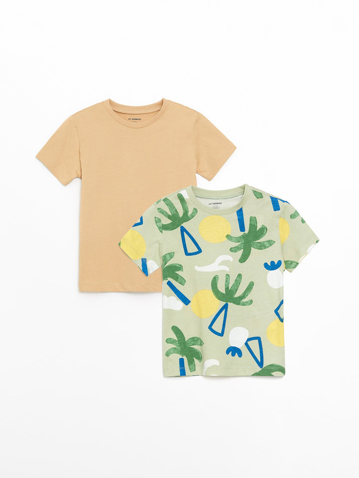 Crew Neck Short Sleeve Printed Baby Boy T-Shirt, Pack of 2
