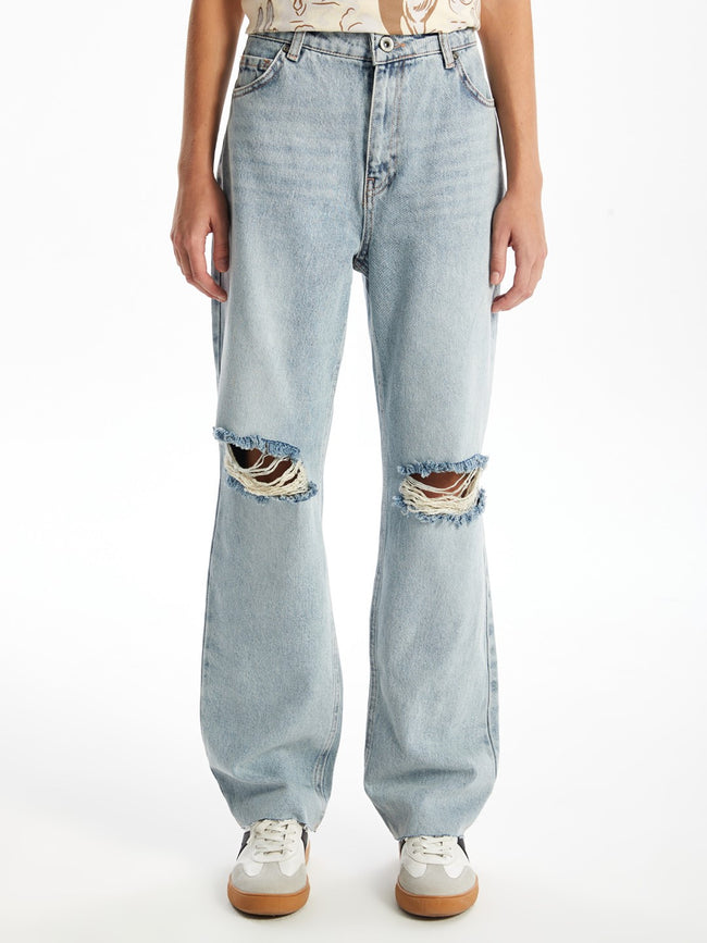 Straight Fit Ripped Detail Women's Jeans Main Image