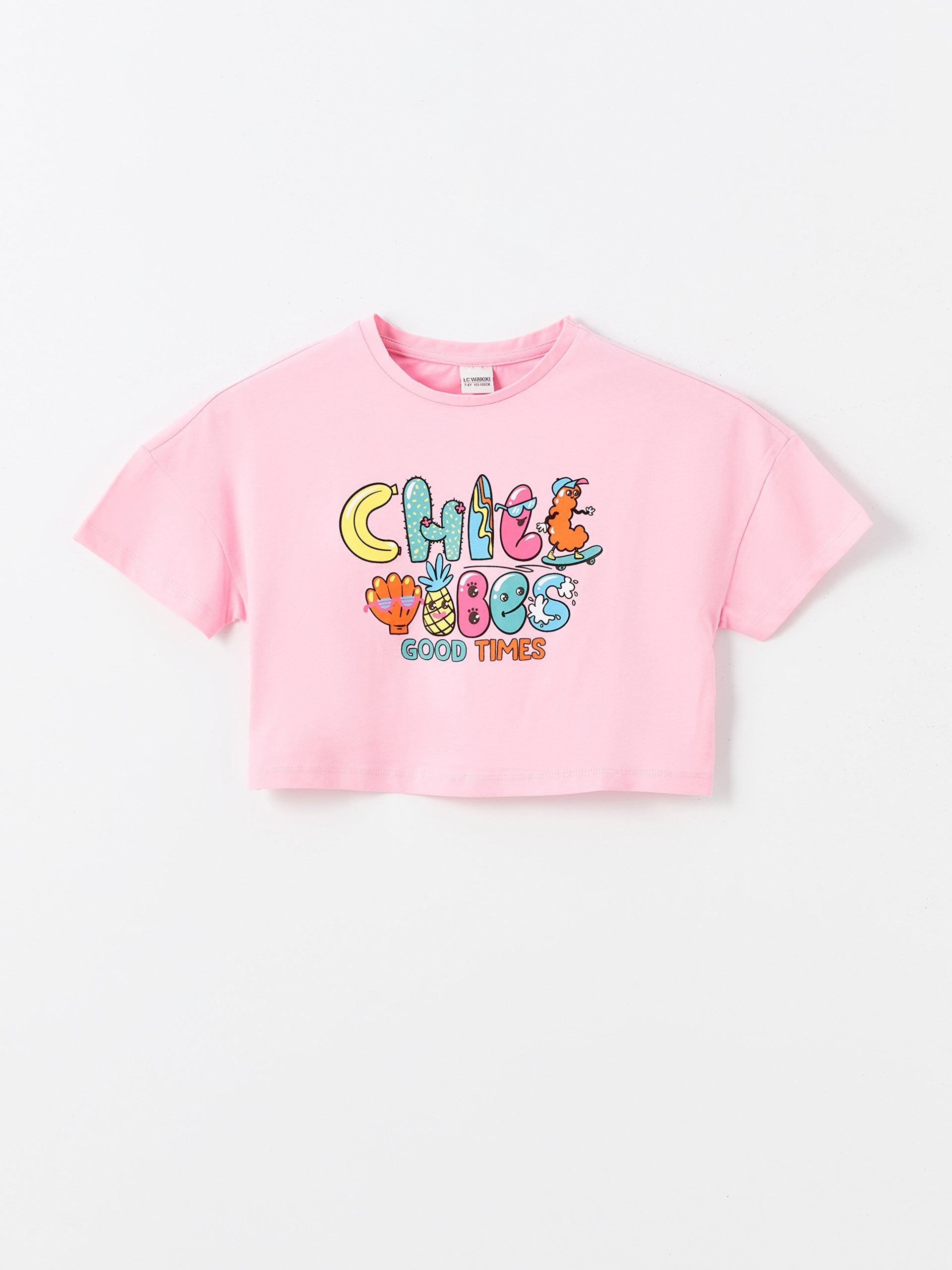 Crew Neck Printed Short Sleeve Girls Crop T-Shirt