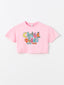 Crew Neck Printed Short Sleeve Girls Crop T-Shirt