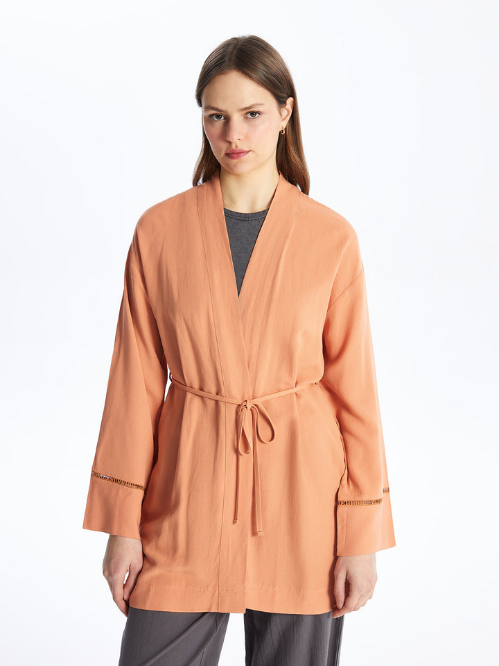 Shawl Collar Plain Long Sleeve Linen Blend Oversize Women Kimono