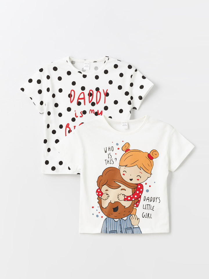 Printed Crew Neck Printed Short Sleeve Baby Girl T-Shirt, 2 Pack