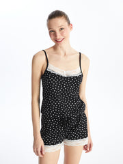 V-Neck Polka Dot Strap Women Shorts Jumpsuit Pajamas