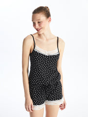 V-Neck Polka Dot Strap Women Shorts Jumpsuit Pajamas