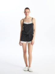 V-Neck Polka Dot Strap Women Shorts Jumpsuit Pajamas