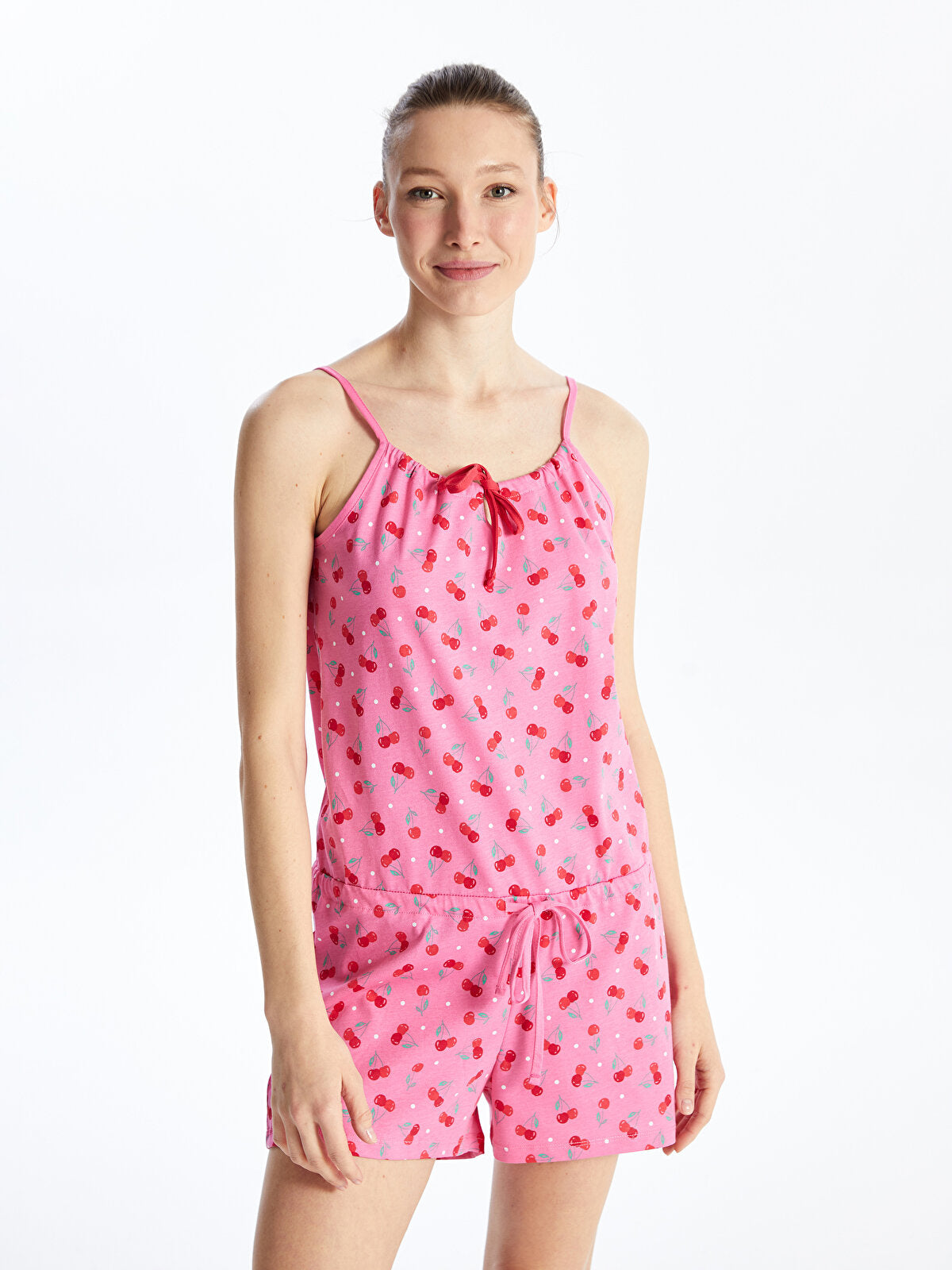 U-Neck Printed Strap Women Shorts Jumpsuit Pajamas