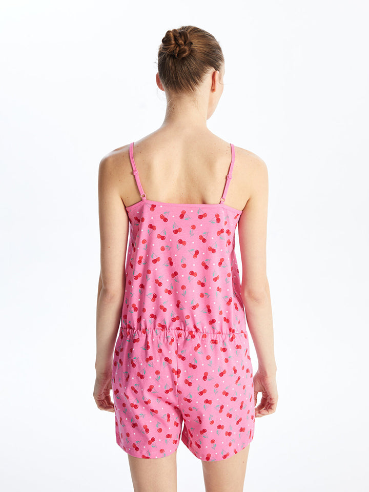 U-Neck Printed Strap Women Shorts Jumpsuit Pajamas