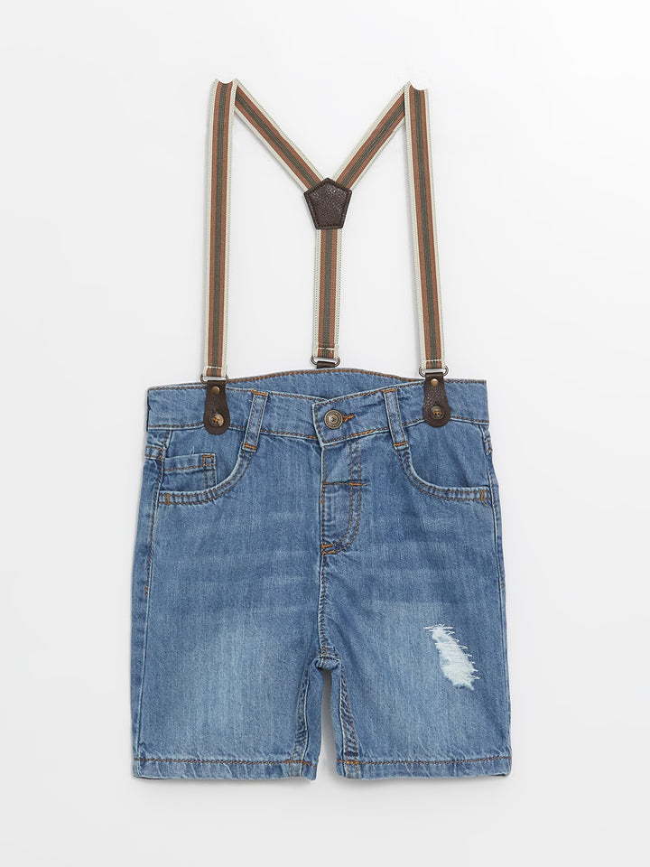 Basic Strappy Baby Boy Jean Shorts with Elastic Waist