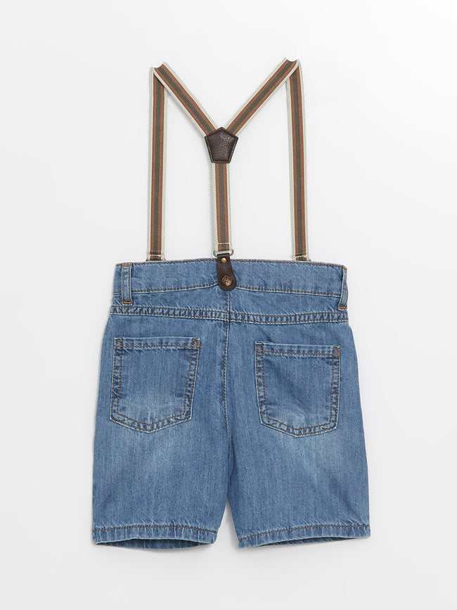 Basic Strappy Baby Boy Jean Shorts with Elastic Waist Main Image