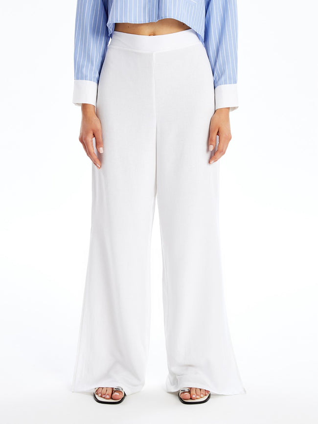 Elastic Waist Plain Linen Blend Women's Trousers Main Image