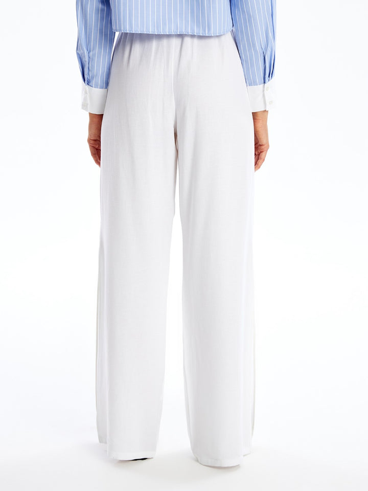 Elastic Waist Plain Linen Blend Women's Trousers