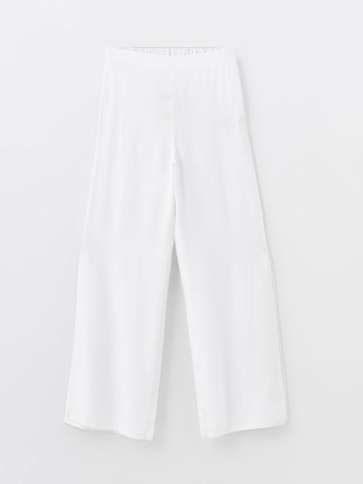 Elastic Waist Plain Linen Blend Women's Trousers