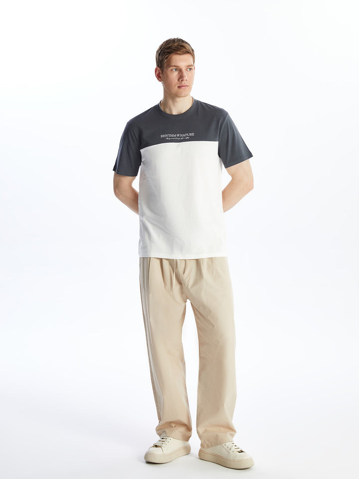 Crew Neck Short Sleeve Color Blocked Combed Cotton Men T-Shirt