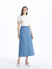 Women Elastic Waist Straight Jean Skirt