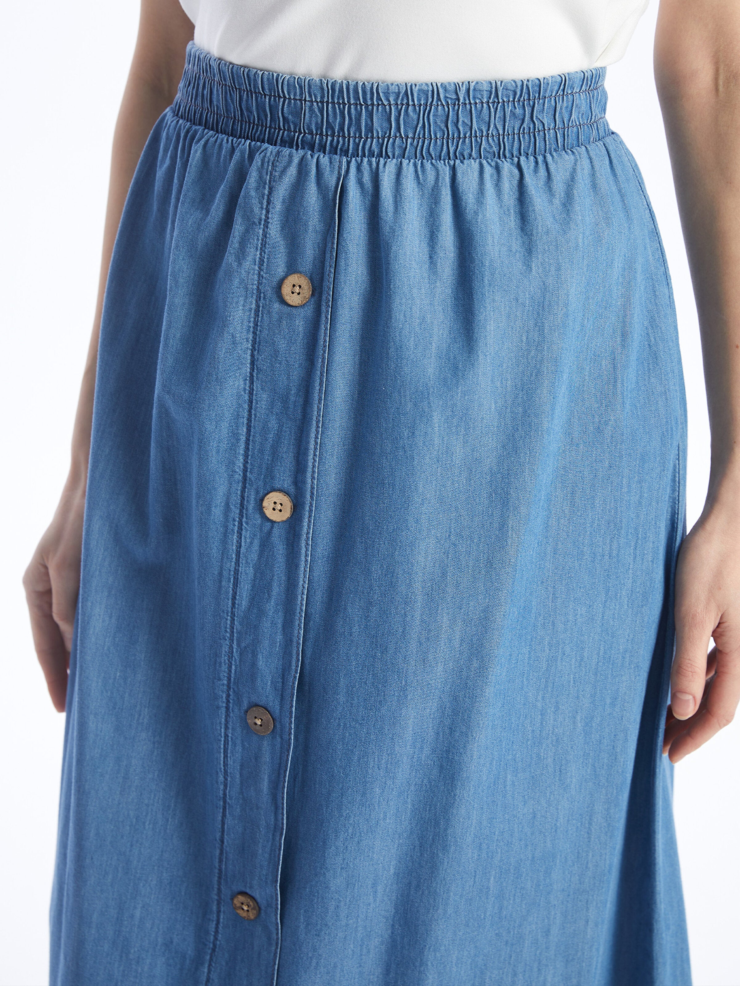 Women Elastic Waist Straight Jean Skirt