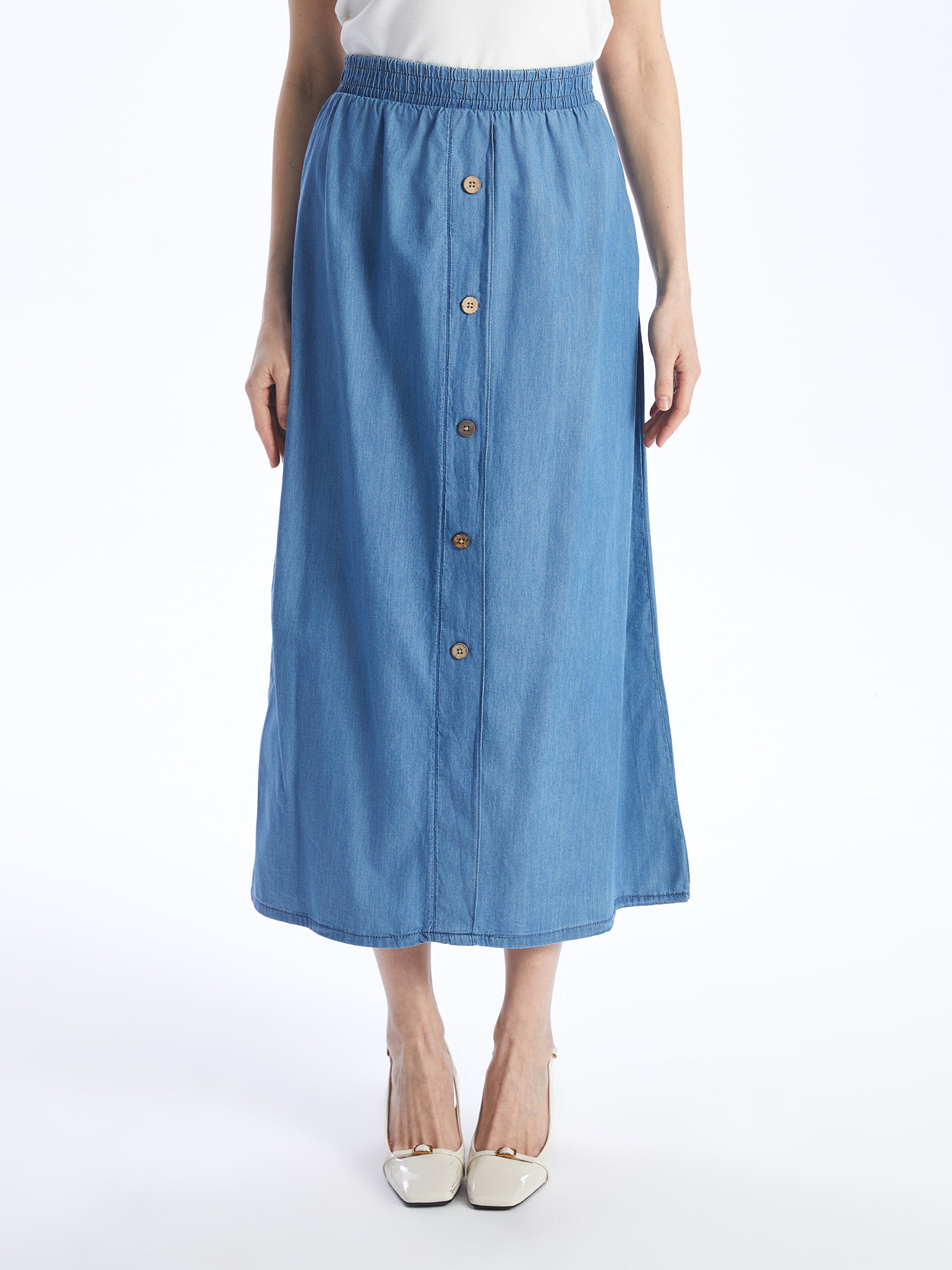 Women Elastic Waist Straight Jean Skirt