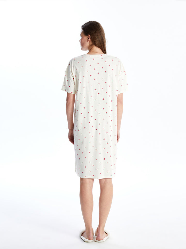 Crew Neck Patterned Short Sleeve Maternity Nightgown
