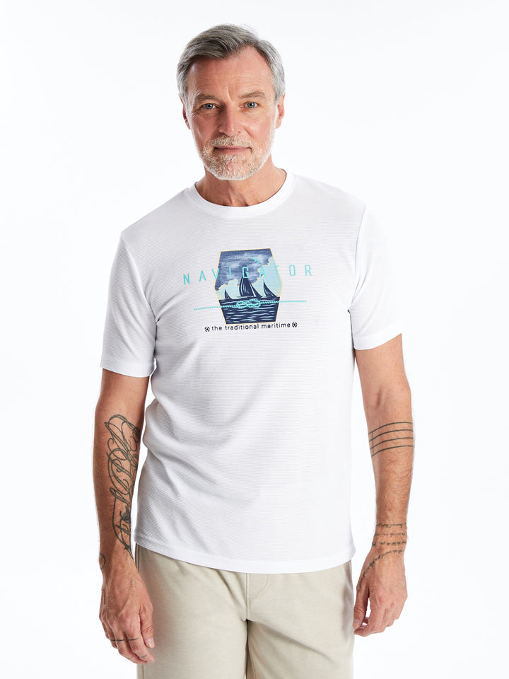 Crew Neck Short Sleeve Printed Men T-Shirt