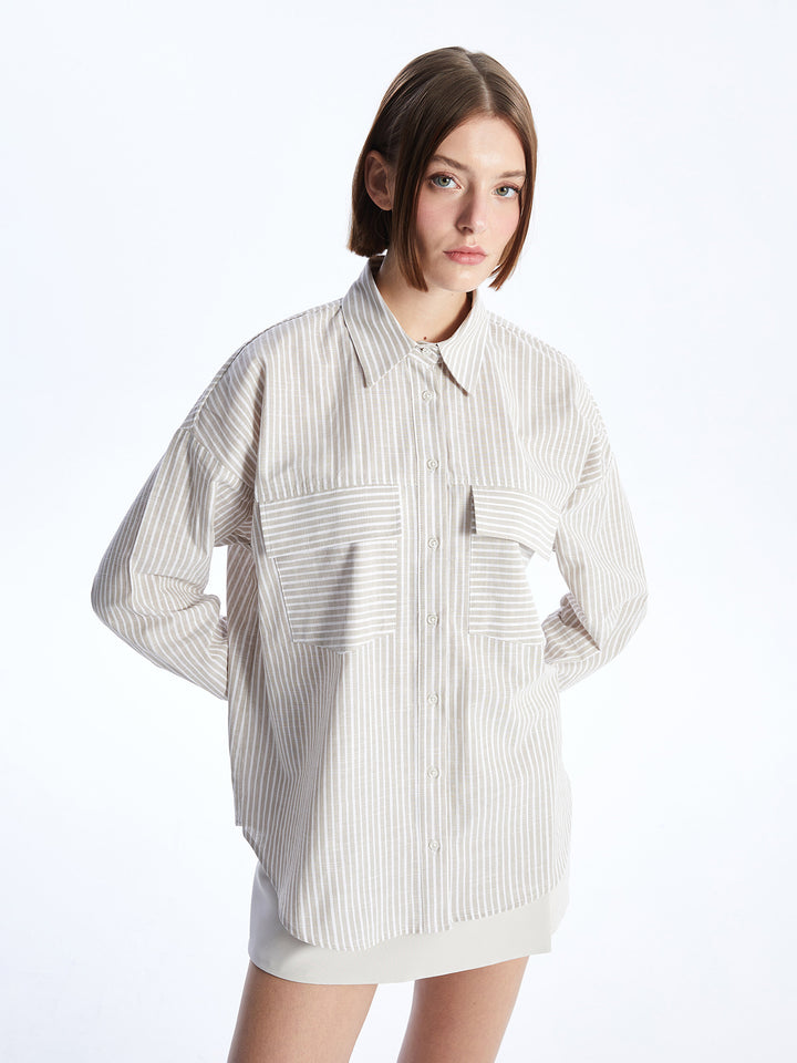 Striped Long Sleeve Oversize Women Shirt