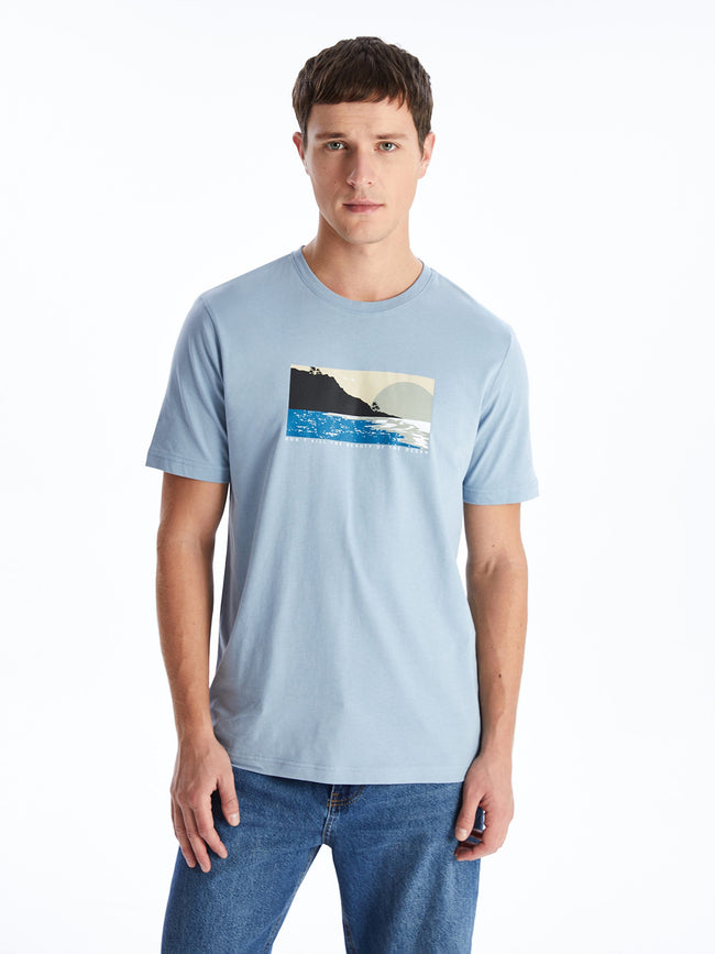 Crew Neck Short Sleeve Printed Combed Cotton Men T-Shirt Hover Image