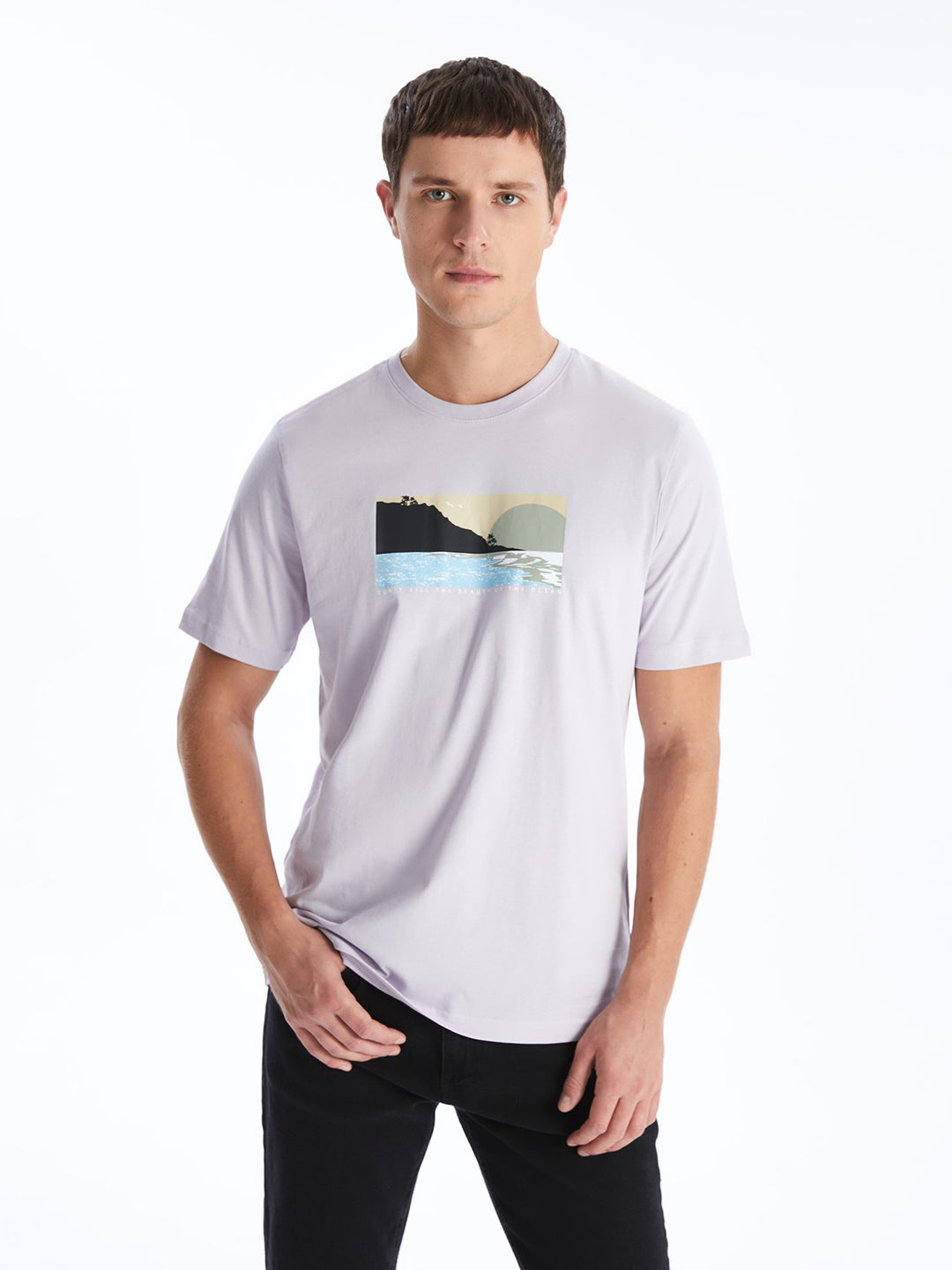 Crew Neck Short Sleeve Printed Combed Cotton Men T-Shirt