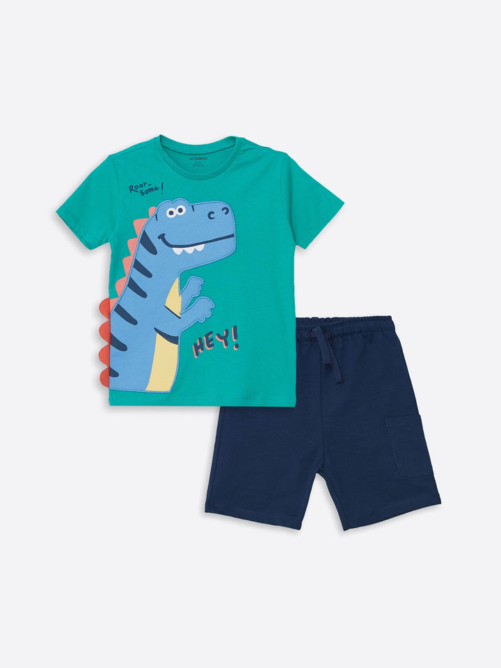 Crew Neck Short Sleeve Printed Baby Boy T-Shirt and Shorts Set of 2