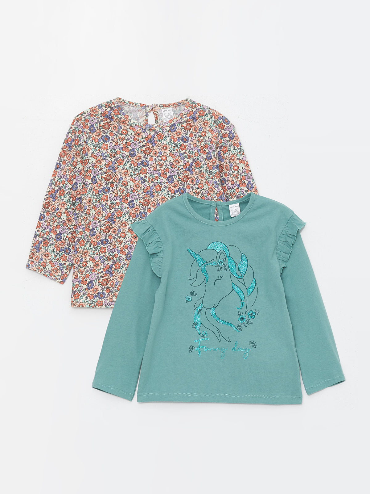 Crew Neck Long Sleeve Baby Girls T-Shirt, Pack Of 2