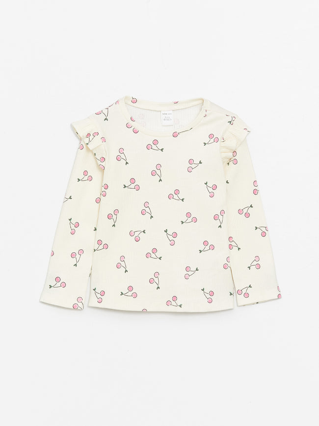 Crew Neck Long Sleeve Printed Baby Girls T-Shirt Hover Image