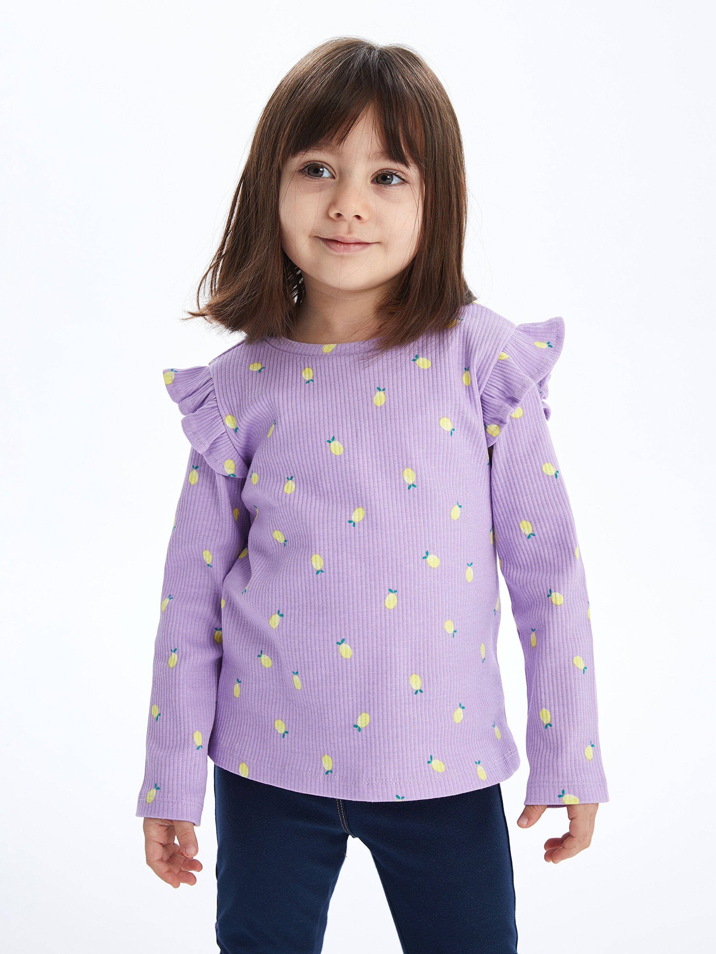 Crew Neck Long Sleeve Printed Baby Girls T-Shirt