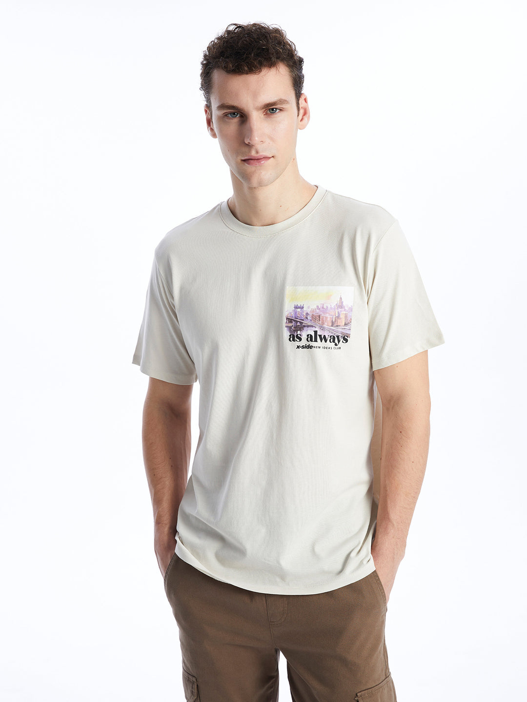 Crew Neck Short Sleeve Printed Combed Cotton Men T-Shirt