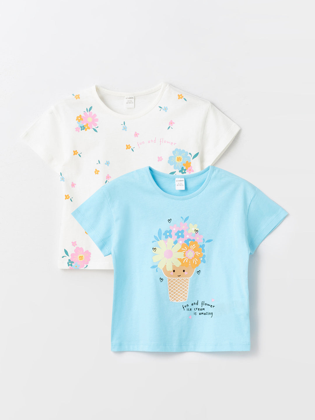 Printed Crew Neck Printed Short Sleeve Baby Girls T-Shirt, Pack Of 2