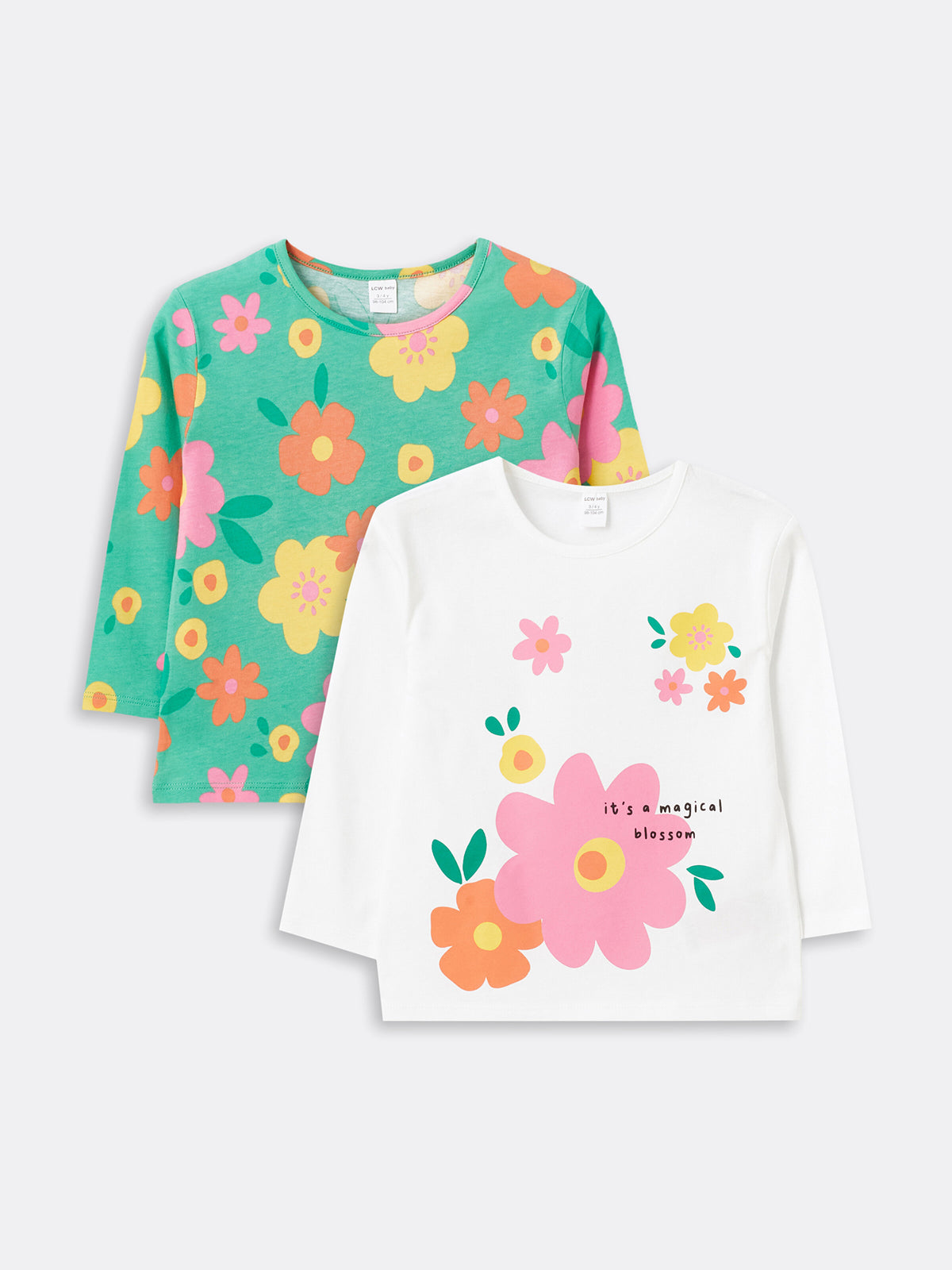 Crew Neck Long Sleeve Baby Girls T-Shirt, Pack Of 2