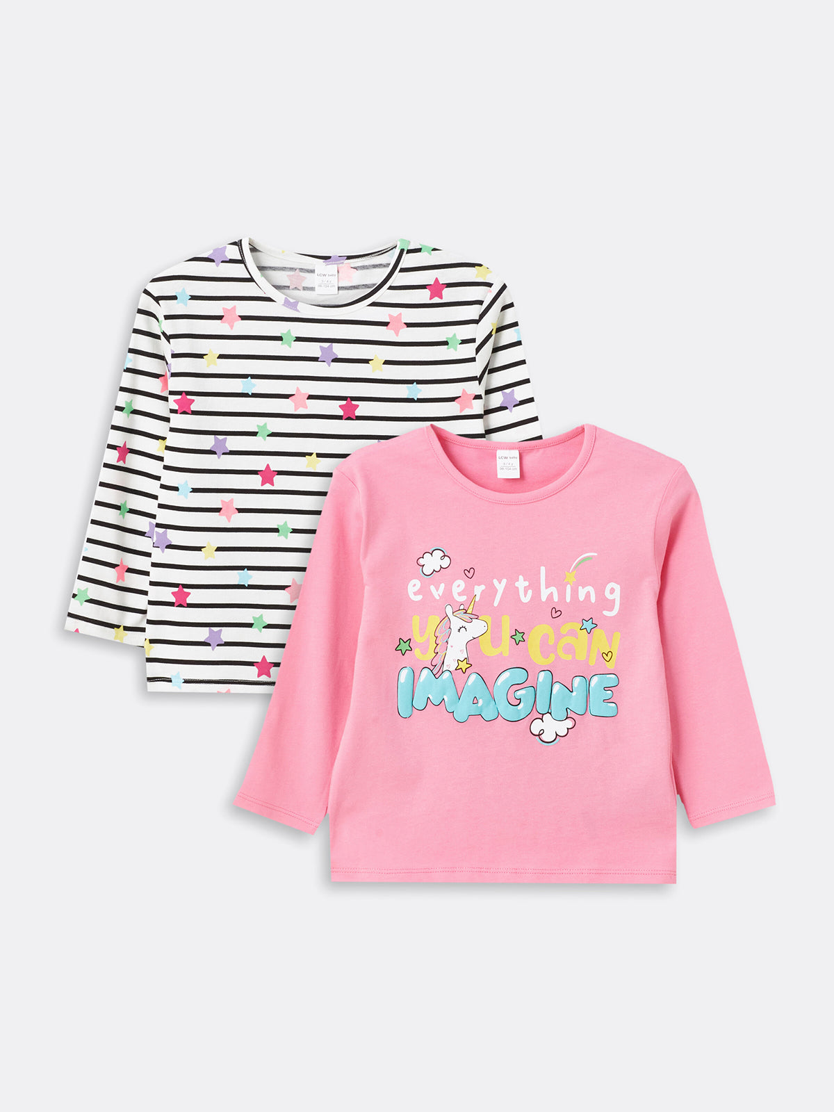 Crew Neck Long Sleeve Baby Girls T-Shirt, Pack Of 2