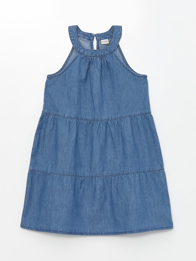 Halter Neck Girls Jean Dress Hover Image