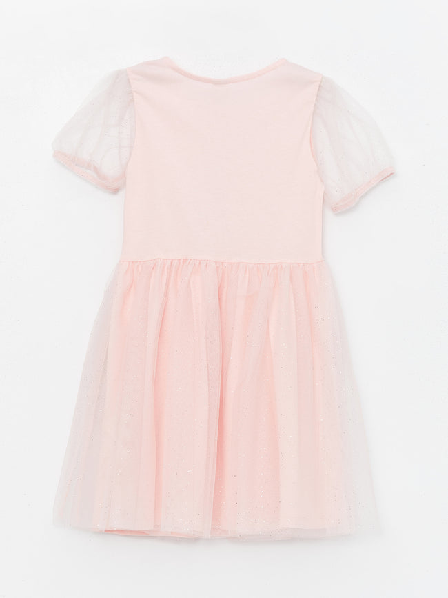 Crew Neck Short Sleeve Girls Dress Main Image